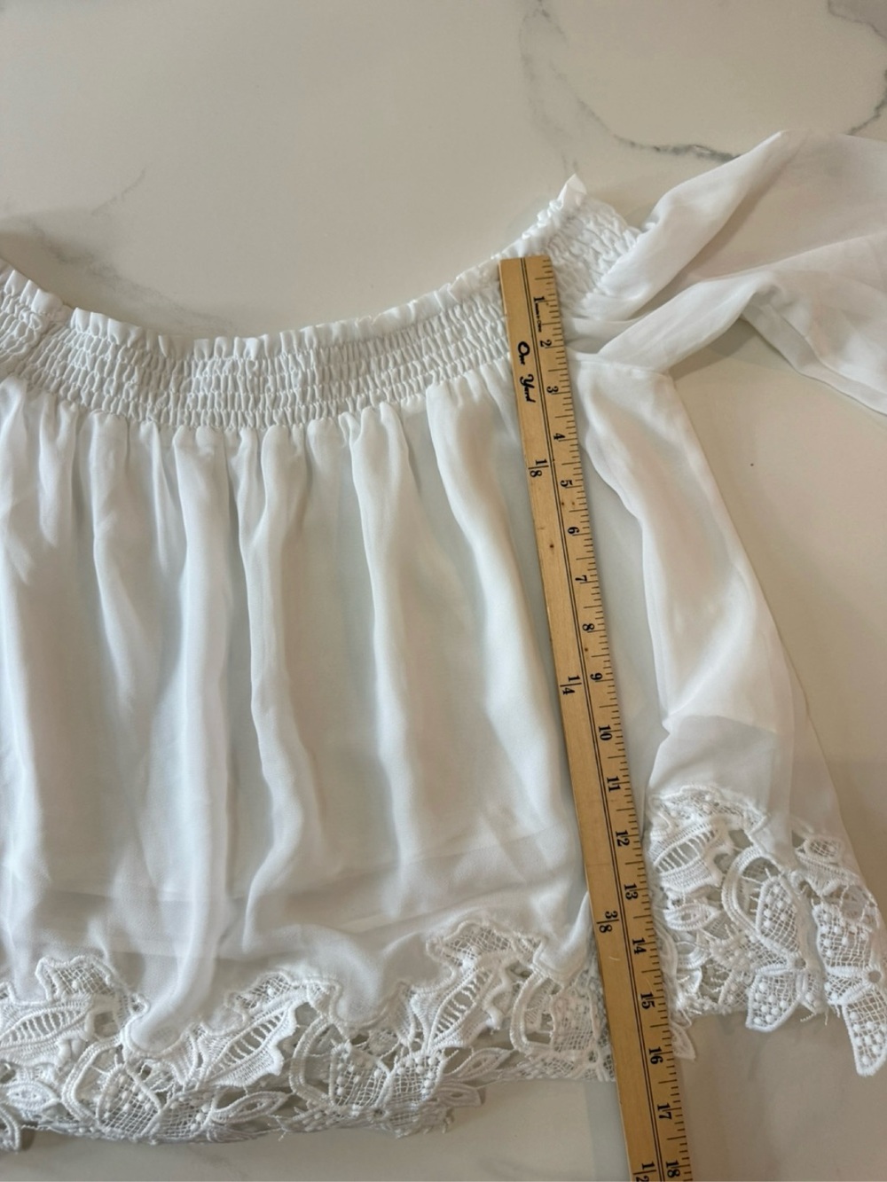 All in Favor White Off-Shoulder Lace Hem Blouse - Picture 7 of 8